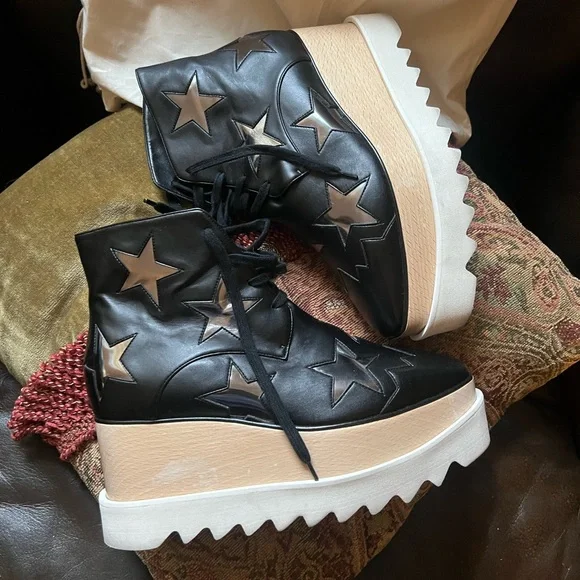 Stella McCartney Vegetarian Leather Patterned Lace-Up Boots Size 5.5 - Picture 1 of 14